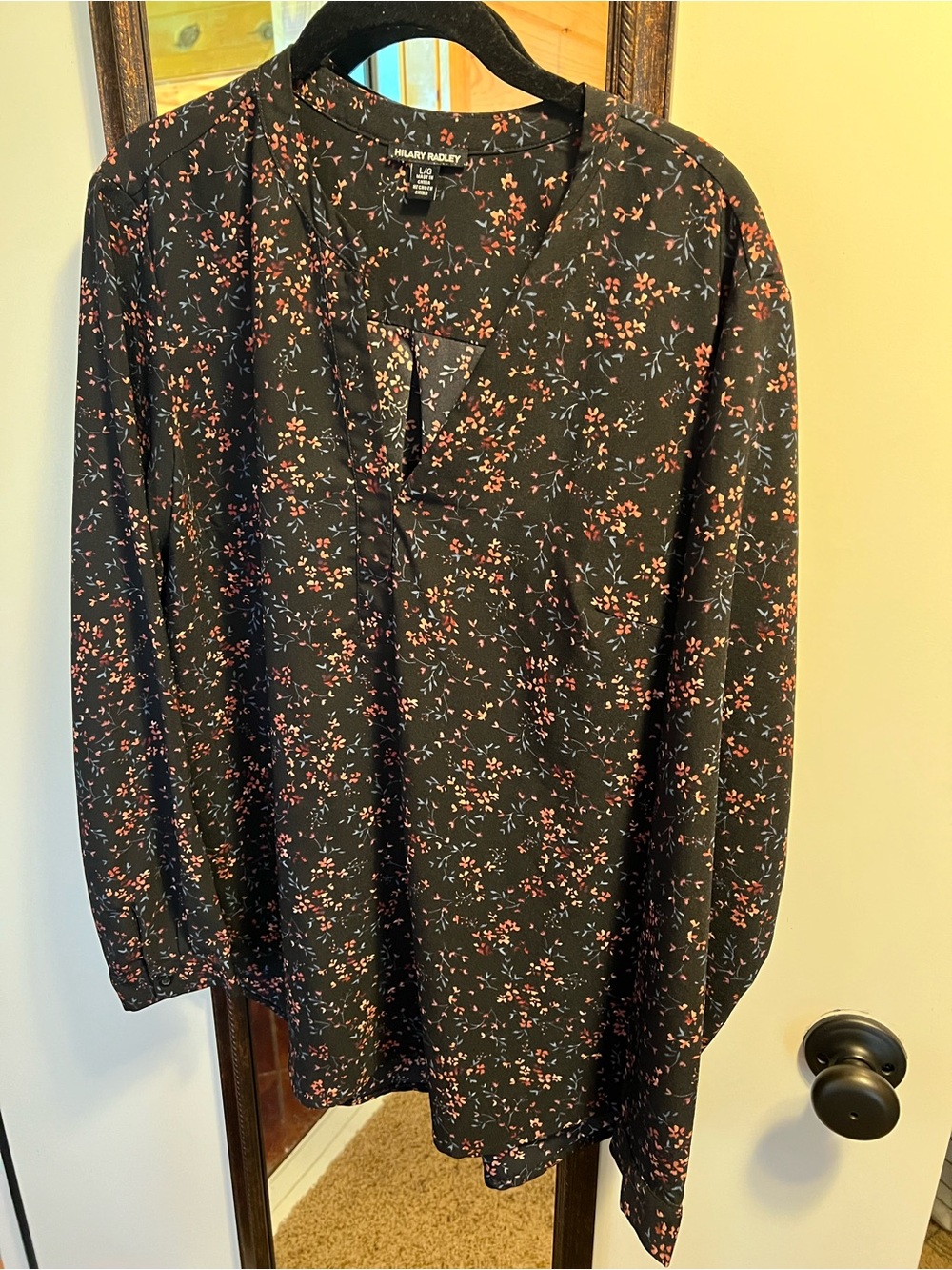 Hilary Radley Black Floral Button-Down Casual Shirt